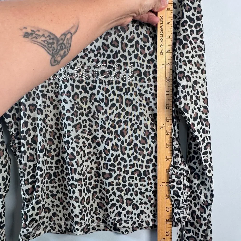 Guess Women's L NWT Leopard Sheer Long sleeve Sparkle Guess Logo Top - Picture 7 of 7